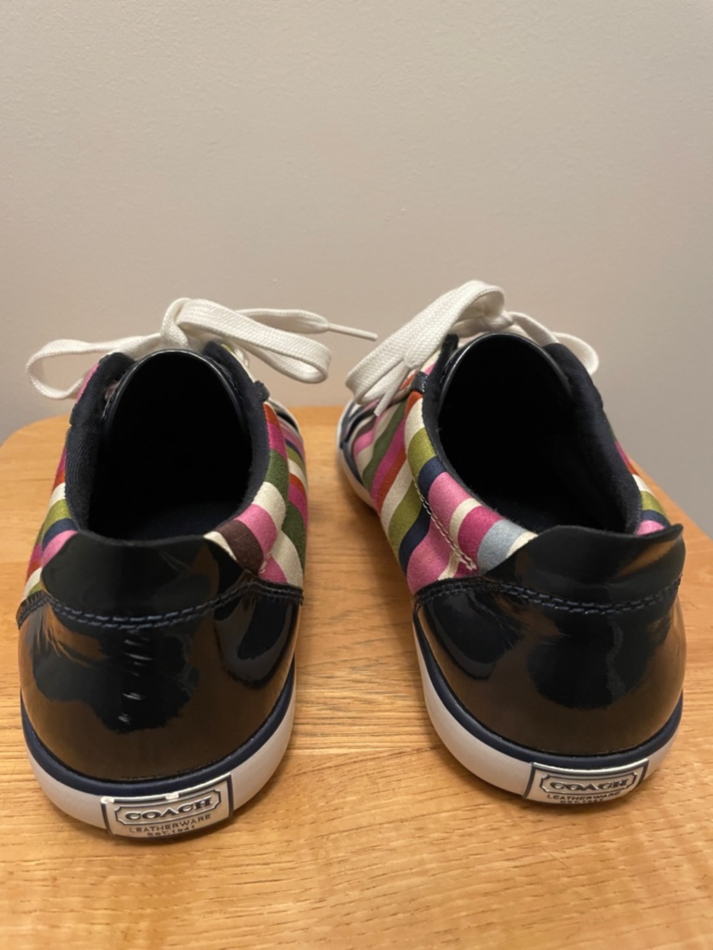 COACH Multicolor Striped Canvas Low-Top Sneakers with White Laces - Picture 4 of 5